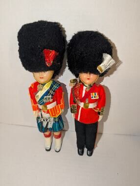 2 6" Vintage British Scotland Royal Guard Doll Kilt Sleepy Eyes Plastic